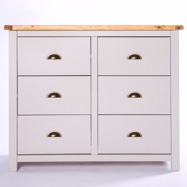 Cabinet Bits Argenta 6 Drawer Chest of Drawers in Light Grey with Brass Cup Handles