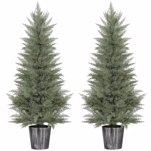 HOMCOM Set of 2 Green UV Resistant Artificial Cypress Trees, Height: 135 cm – 1