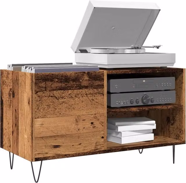 Berkfield Home Old Wood Record Cabinet in Brown, W: 84.5 cm, D: 38 cm, H: 48 cm – 1