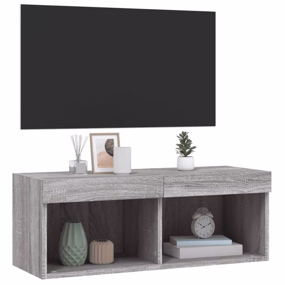 Berkfield Home Modern TV Cabinet with LED Lights in Grey Sonoma, W/D/H: 80 x 30 x 30 cm – 5