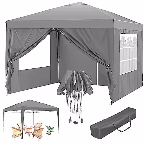 Gr8 Garden Premium Grey Pop Up Gazebo with Side Wall Panels, W/D/H: 300 x 300 x 250 cm – 1