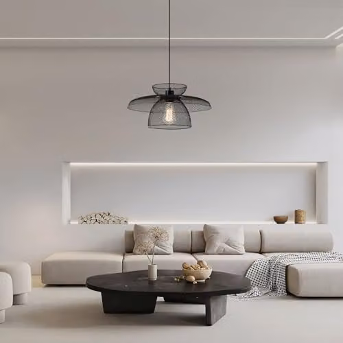 Harper Living Black Industrial Metal Mesh Pendant Ceiling Light with Adjustable Height and E27 Fitting – 4