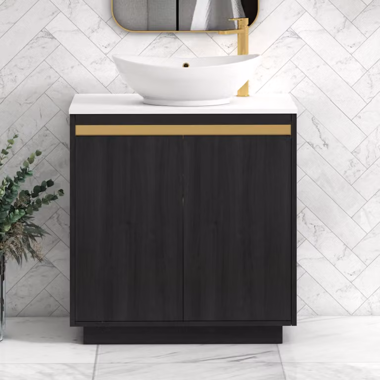 Royal Bathrooms Orion 800mm Hale Floor Standing 2 Door Vanity Unit in Plain White with Amaze Basin and Brushed Brass Accent Trim