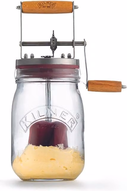Kilner Butter Churner Set with 1 l Clear Glass Jar and Hand Churning Mechanism