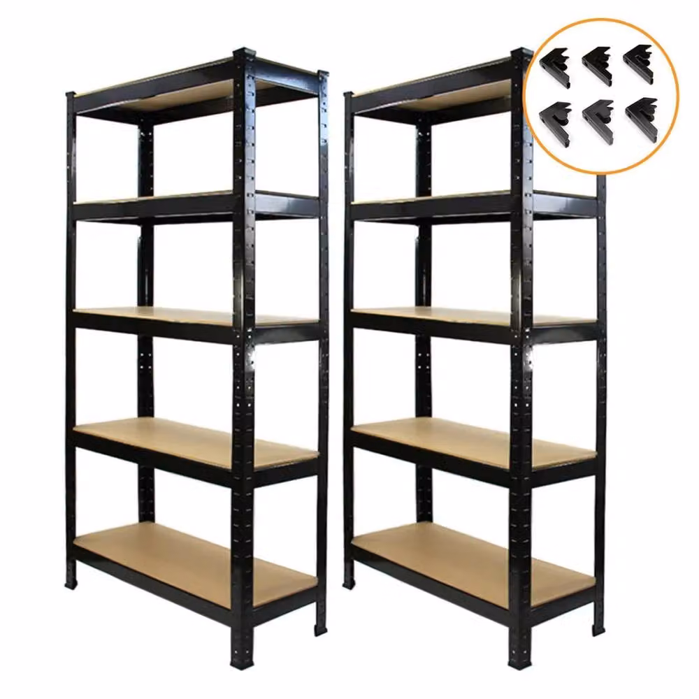 Monstershop 2 x T-RAX Black Metal and MDF Racking Units with Adjustable Shelves, W/D/H: 75 x 30 x 150 cm – 2