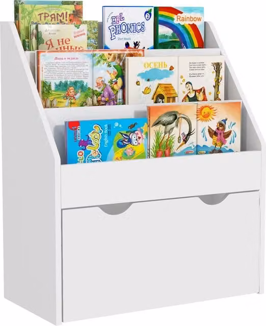 AIYAPLAY Kids Bookcase with Shelves and Drawer, White
