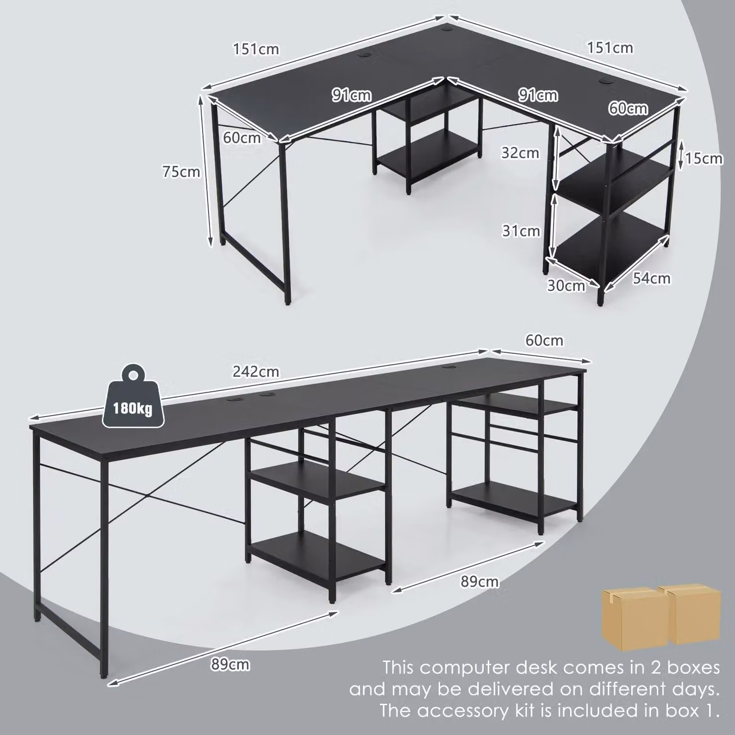 Costway L-Shaped Corner Computer Desk with Storage Shelf in Black – 2