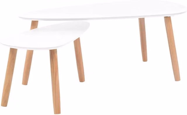 Berkfield Home 2-Piece White Scandinavian Nesting Coffee Table Set with Oval Pine Wood Tops – 1