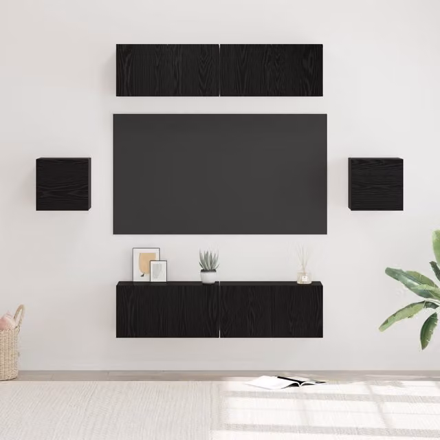 Berkfield Home 6-Piece Modern Wall-Mounted TV Cabinet Set in Black Oak, W/D/H: 60 x 30 x 30 cm – 1
