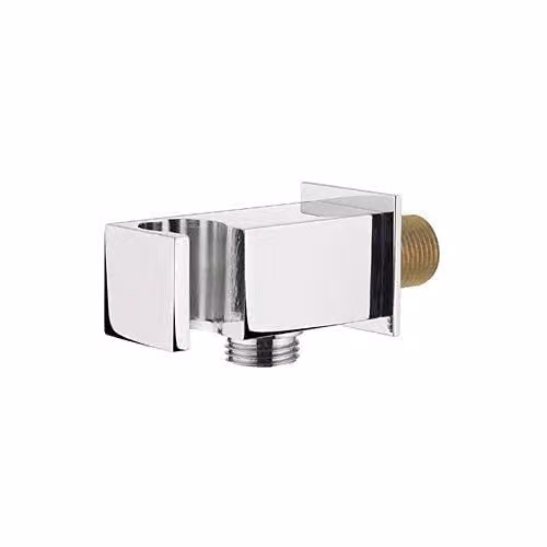 Nes Home Square Chrome Wall Outlet Elbow Hose Connector with Shower Handset Holder in Silver