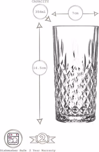 LAV Odin Geometric Highball Tumbler Glasses, Clear, 356ml, Pack of 12 – 1