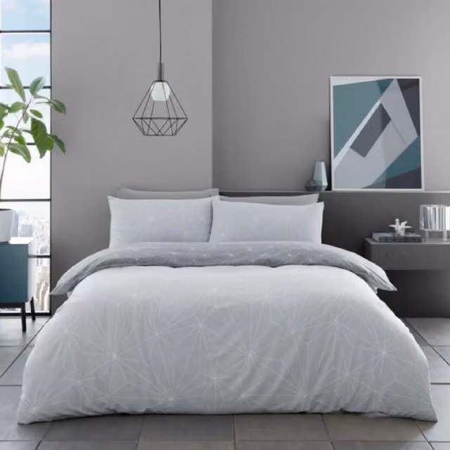 Glamour Rex Printed Polycotton Duvet Cover and Pillowcases Set in Grey