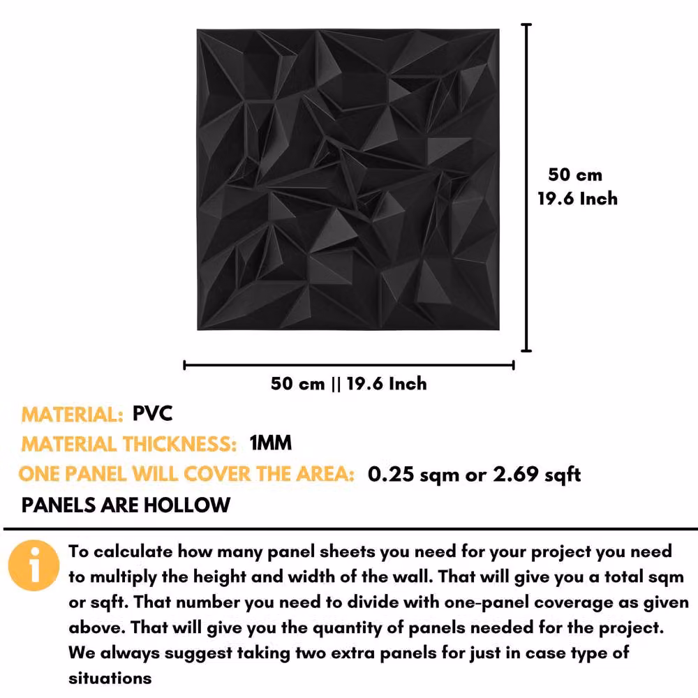 Novecrafto Diamond Prestige Effect 3D Wall Panels, 6 Sheets, Matt Black – 3