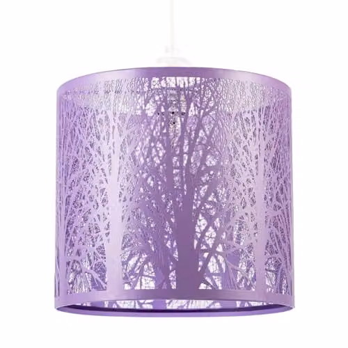 Happy Homewares Lavender Lilac Metal Forest Design Pendant Shade in Purple and Multicolour