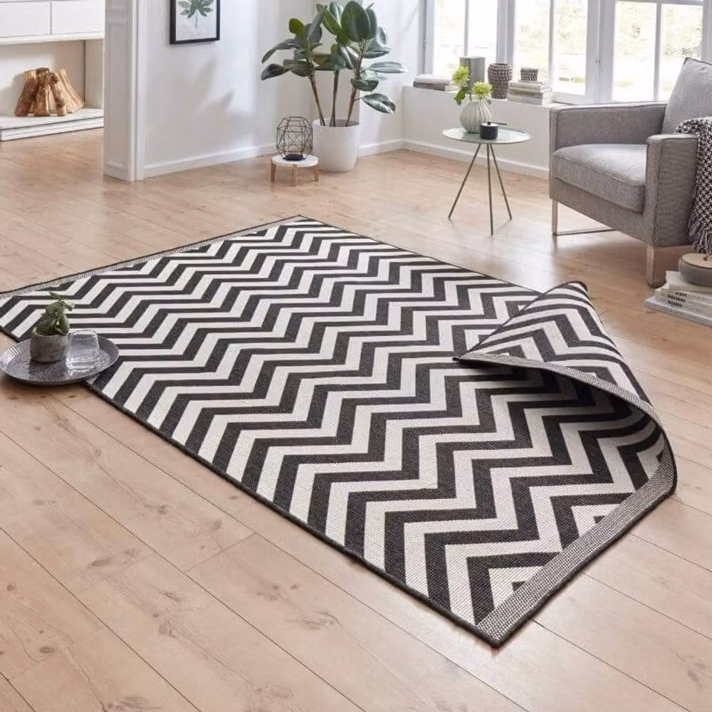 THE RUGS Palma Reversible Indoor Outdoor Herringbone Rug in Black, W/D: 200 x 290 cm – 5