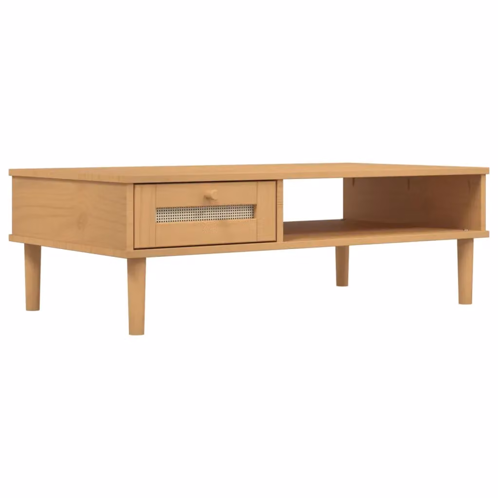 Berkfield Home SENJA Coffee Table in Brown Rattan Look Solid Pine Wood, W/D/H: 100 x 55 x 33 cm – 2