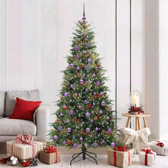 Berkfield Home Artificial Hinged Christmas Tree in Green, Height: 210 cm