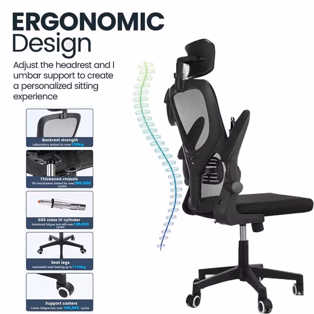 FORGEVIO Ergonomic Mesh Office Chair with 360 Degree Swivel, Headrest and Armrests in Black – 5