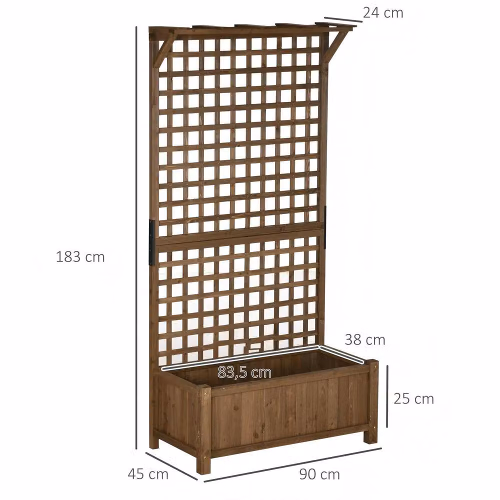 STILVORA Brown Wooden Raised Planter with Trellis and Hanging Roof – 2