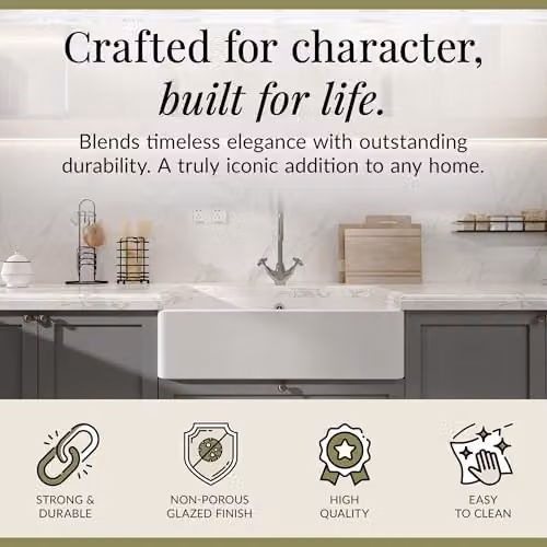 Balterley Butler White Ceramic Single Bowl Kitchen Sink with Waste and Overflow, W/D/H: 79.5 x 50 x 22 cm – 2