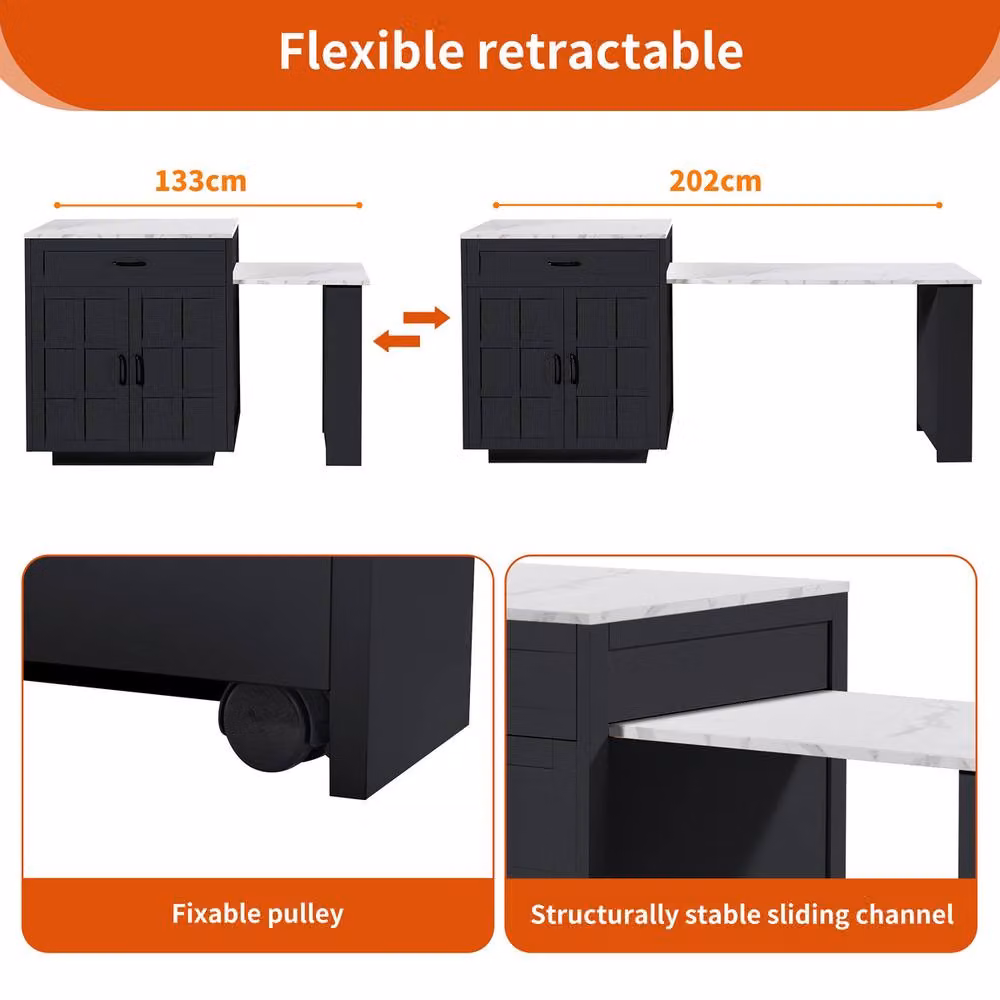 Rolipo Black Extendable Kitchen Island Bar Table with Storage – 5