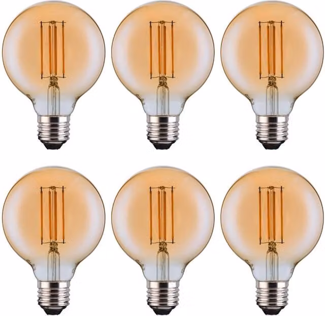 Ferretti G80 Amber Globe E27 LED Straight Filament Dimmable Bulb, Pack of 6