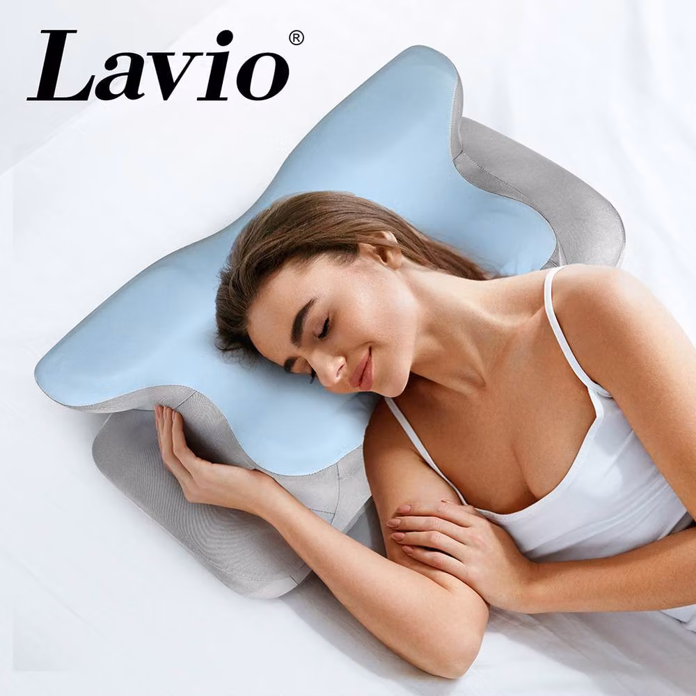 Lavio Contour Orthopaedic Memory Foam Pillow in Blue with Removable Breathable Cover for Cervical Pain Relief – 4