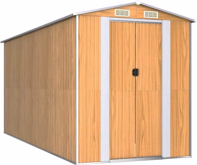 Berkfield Home Garden Shed in Light Brown, Galvanised Steel with Sliding Doors and Side Vent, W/D/H: 440 x 192 x 223 cm – 1