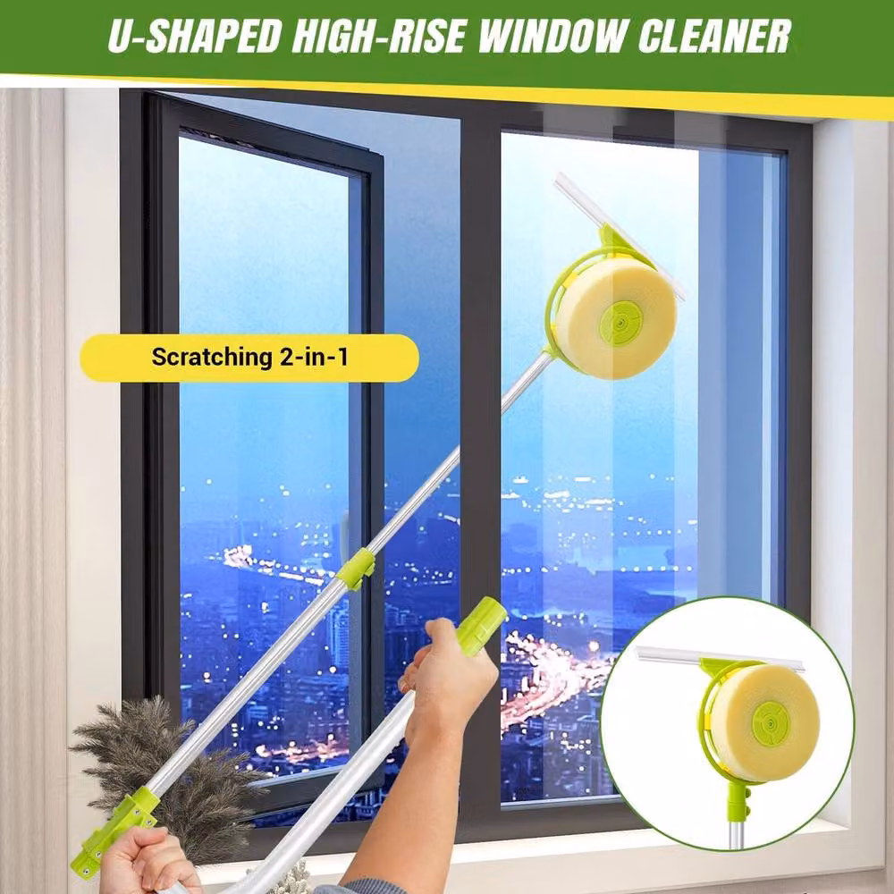 VOGREX Telescopic Window Cleaner Pole with Squeegee and Scraper, Green – 2