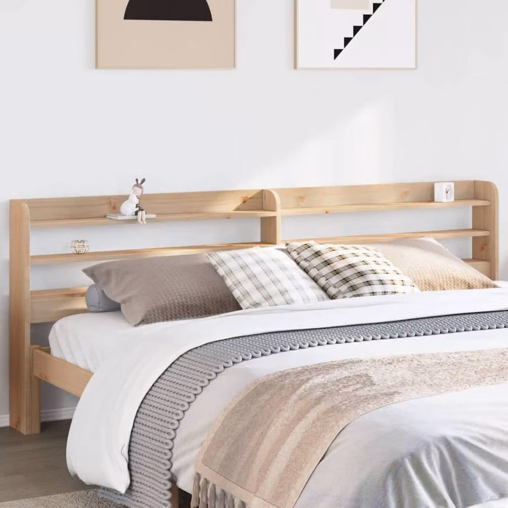 Berkfield Home Rustic Solid Wood Pine Headboard with Integrated Shelves, Brown, Width: 180 cm – 2
