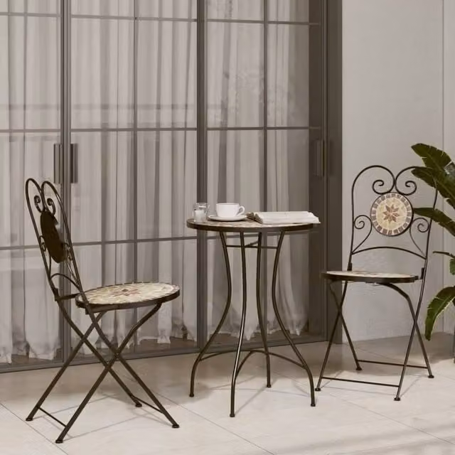 Berkfield Home Beautiful Bistro Chairs, Set of 2, Terracotta and White Ceramic with Powder Coated Steel, Geometric Design – 1