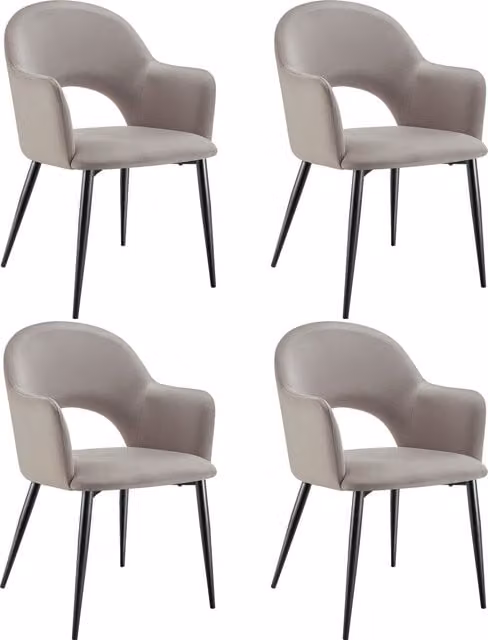 Tectake Sachel Dining Chair with Armrests in Grey Velvet Fabric