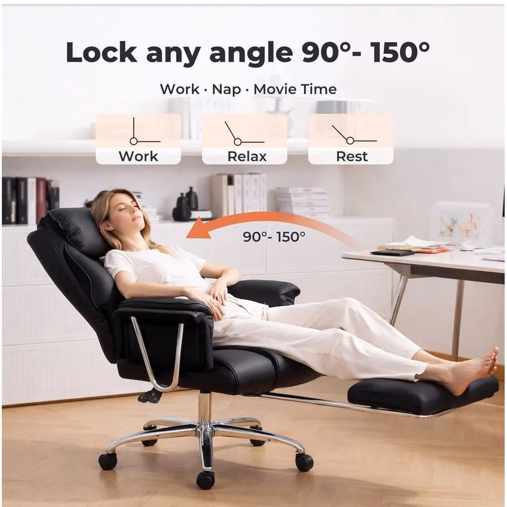 NESTLUNE Black Synthetic Leather Heavy Duty Executive Office Chair with Headrest and Armrests – 3