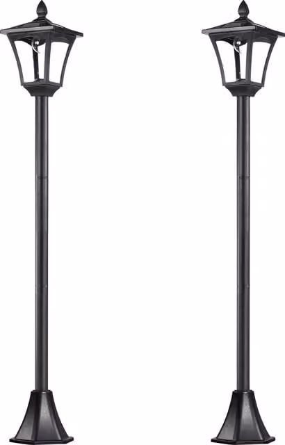 Outsunny 2 Piece Solar LED Garden Post Lamp Set, Black Dimmable Bollard Lanterns with Dusk Sensor – 1