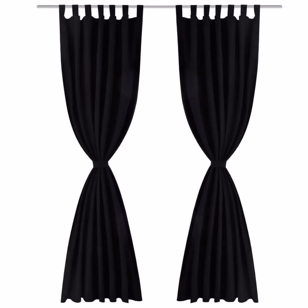 Berkfield Home Black Micro-Satin Curtain Set of 2 with Tabs, W: 140 cm, H: 245 cm – 3