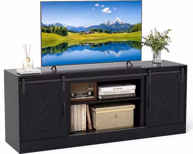 COSTWAY Rustic Farmhouse TV Stand in Black
