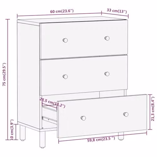 vidaXL Industrial Side Cabinet in Natural Brown Acacia Wood and Metal, W/D/H: 60 x 33 x 75 cm – 2