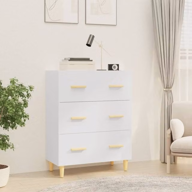 Berkfield Home White Classic Sideboard in Matt MDF, W/D/H: 70 x 34 x 90 cm