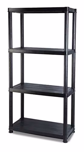 Addis 4 Tier Plastic Freestanding Storage Shelving Unit, Black, H x W x D: 130 x 61 x 30 cm