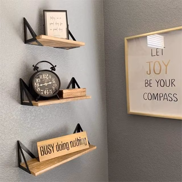 Nordara Set of 3 Industrial Corner Floating Wall Shelves in Brown