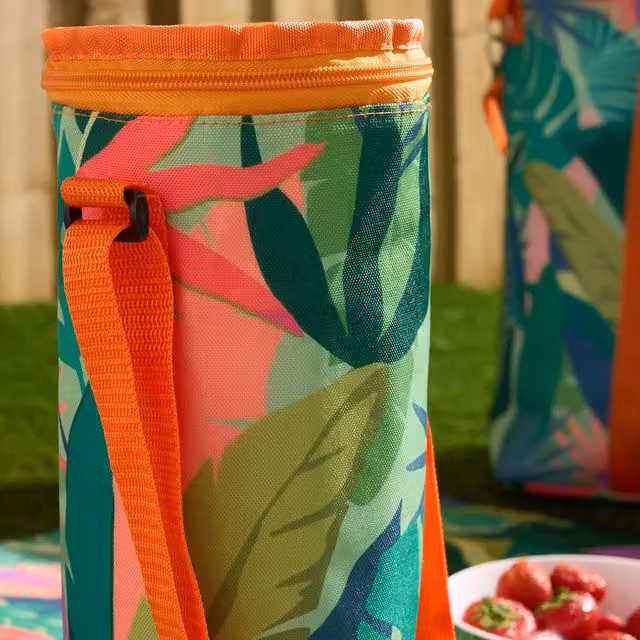 OHS Print Wine Bottle Cooler in Green and Multicolour Fabric