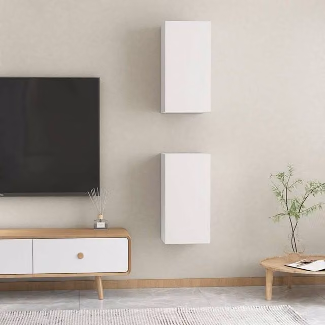 Berkfield Home Set of 2 White Minimalist TV Cabinets in Matt Engineered Wood, W/D/H: 30.5 x 30 x 60 cm