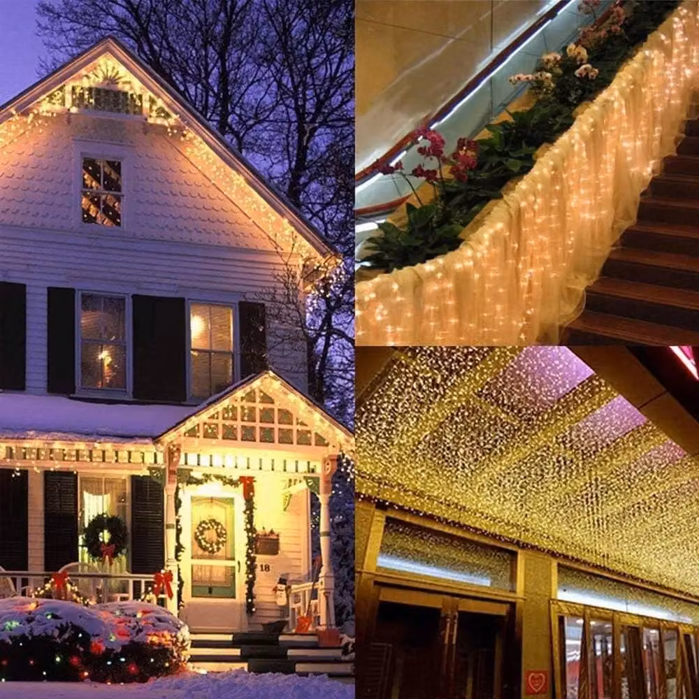 Shatchi 240 Warm White LED Icicle Christmas Lights with 8 Modes and Auto Timer in Yellow – 3