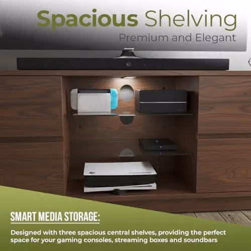 Centurion Supports Avitus Premium Walnut TV Cabinet with 4 Drawers and 3 Shelves, Brown, W/D/H: 158 x 40 x 48 cm – 8
