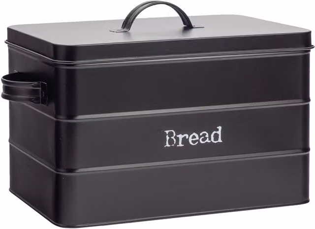 Harbour Housewares Metal Bread Bin in Black with Airtight Lid – 7
