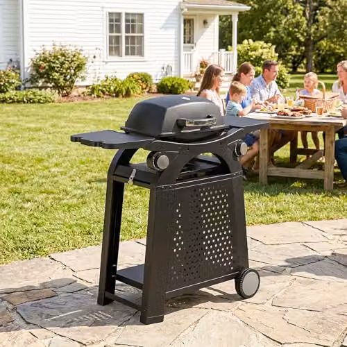 Outsunny 2 Burner Gas Grill with Cast Iron Grates and Cart in Black – 9