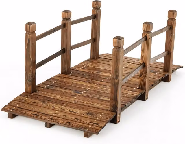 Costway 5ft Classic Wooden Garden Landscaping Bridge in Brown