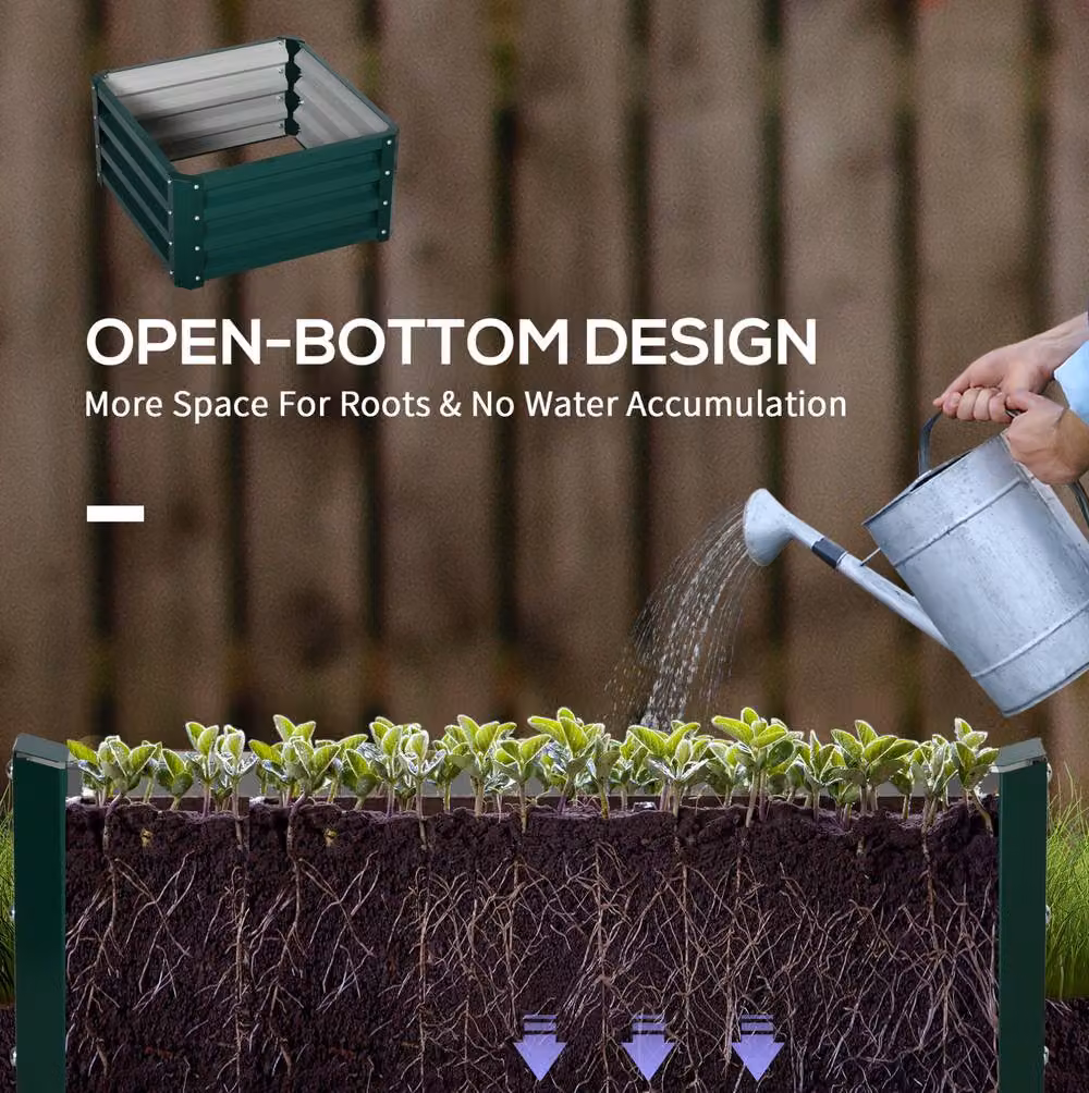 STILVORA Set of 2 Green Steel Garden Planter Tub Boxes W: 60 cm, D: 60 cm, H: 60 cm – 4