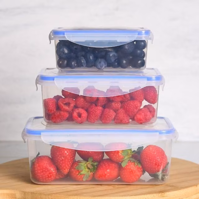 Tupperware Pack of 3 White and Transparent Square Plastic Food Storage Containers with Snap Lids