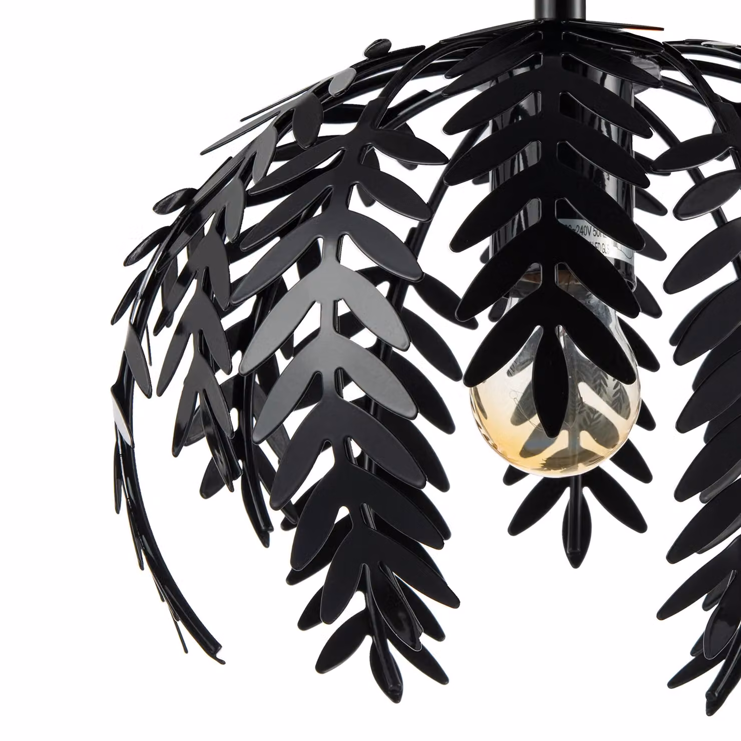 Happy Homewares Contemporary Fern Leaf Design Ceiling Light Fitting in Black Gloss Finish – 3